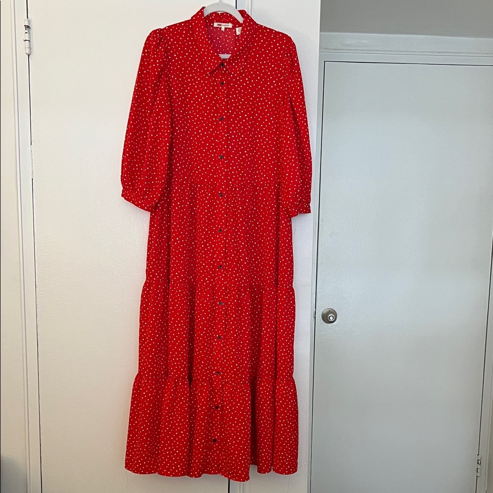 Levi's Red Polka Dot Long Sleeve Dress